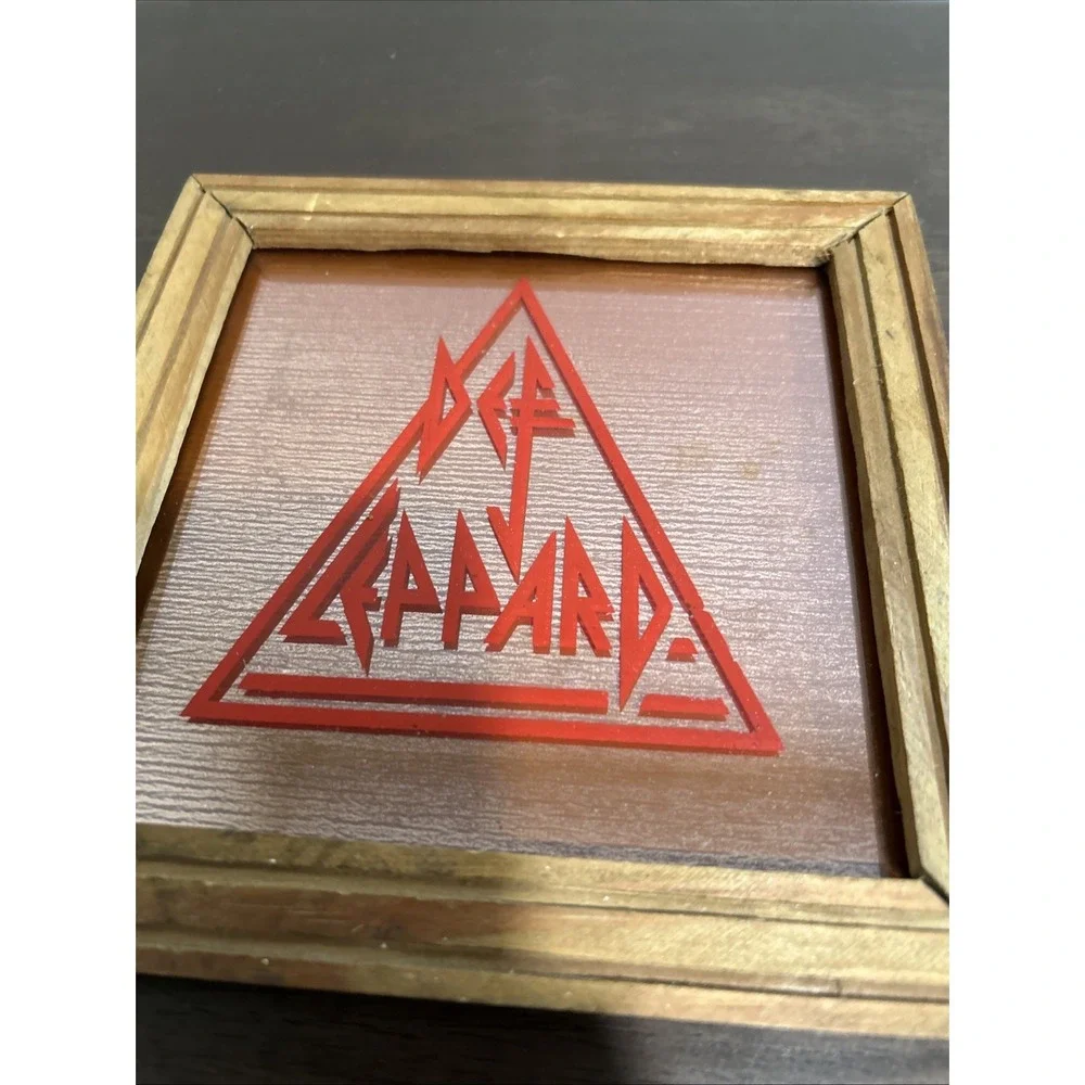 Vintage 80's Def Leppard 7.5 Mirrored Logo Picture Framed